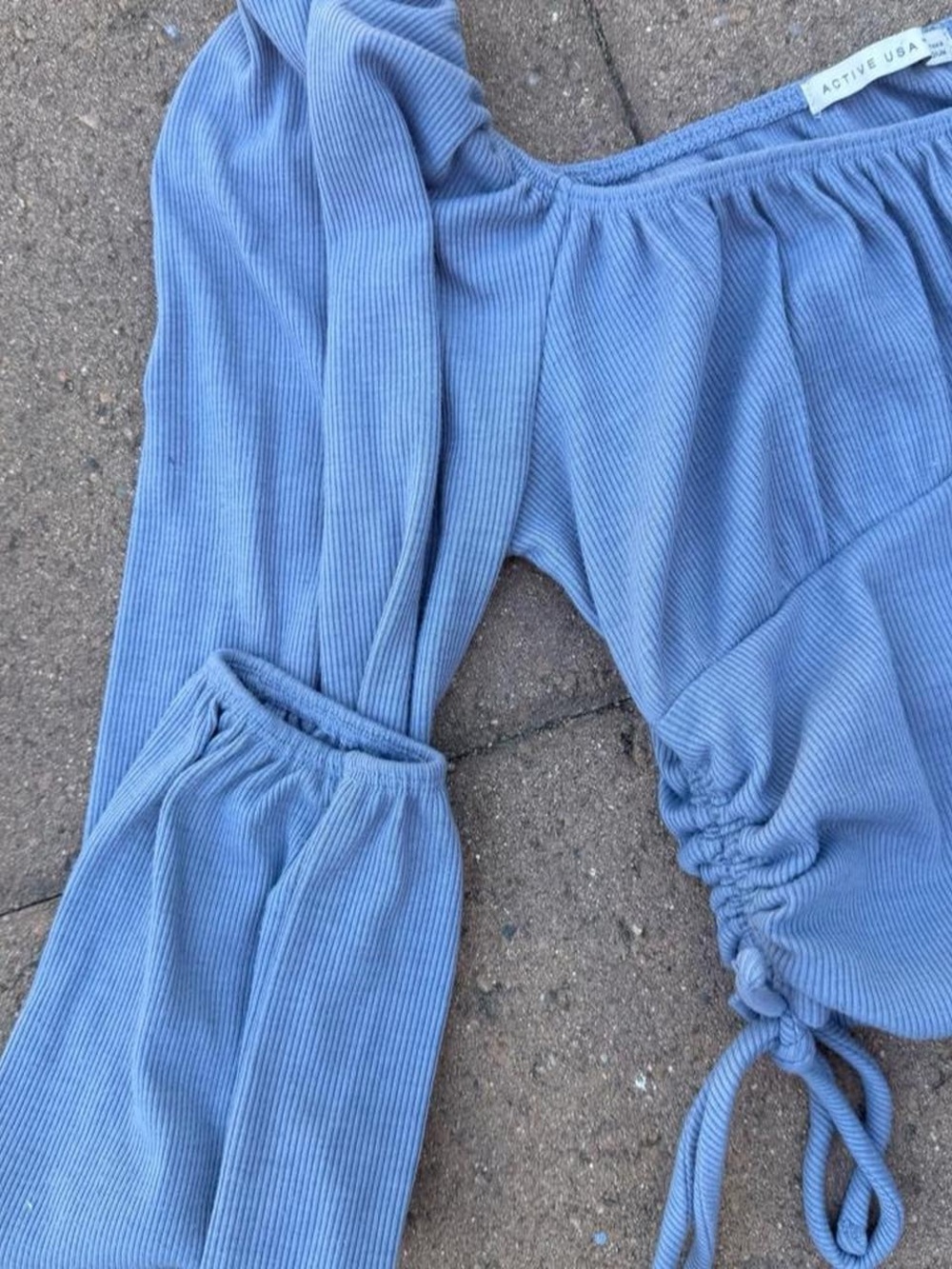 Cute blue tie up long sleeve crop top - Picture 4 of 7